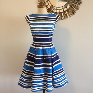 Kate spate blue stripe fit and flare dress size 0